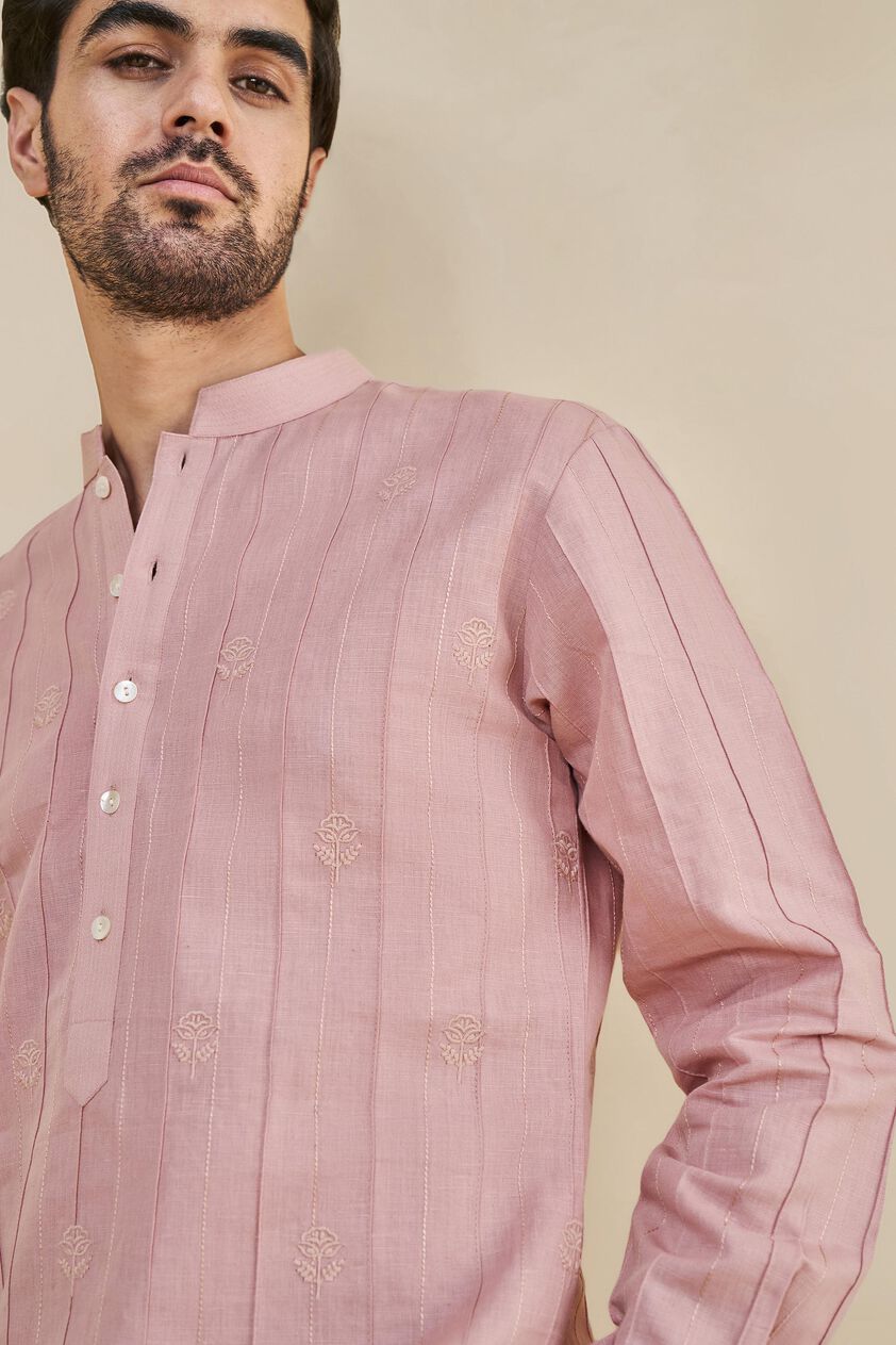Sarish Linen Kurta - Rose Pink, Rose Pink, image 6