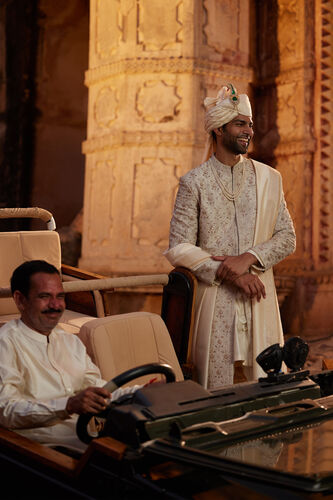 Devarsh Gota Patti & Aari Silk Sherwani - Ivory, Ivory, image 4