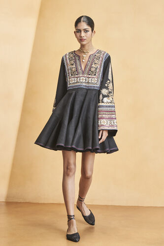 From The Wilderness Embroidered Zardozi Silk Dress - Black, Black, image 1