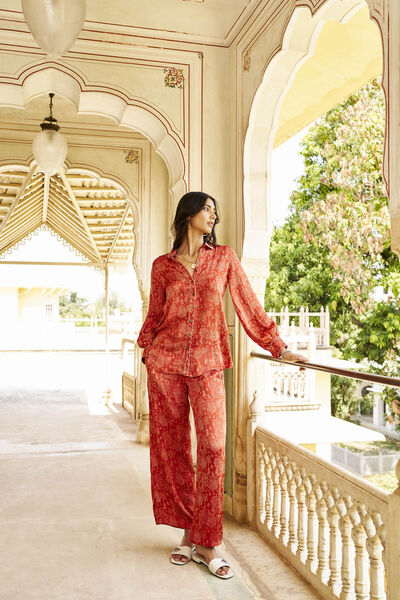 Saunter Hand-block Printed Coord - Rust