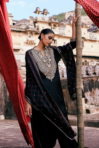 Baluka Handcrafted Bandhani Silk Stole - Black, Black, image 1