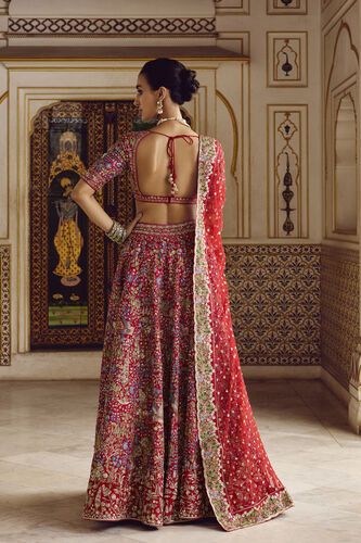 Sabaaha Embroidered Silk Lehenga Set - Red, Red, image 3