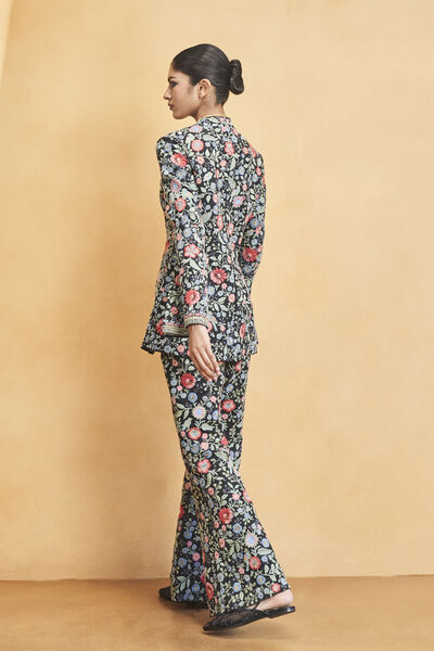 Galaxy Of Flowers Embroidered Zardozi Silk Set - Black