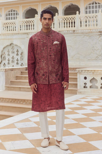 Jalaj Silk Nehru Jacket - Wine, Wine, image 1