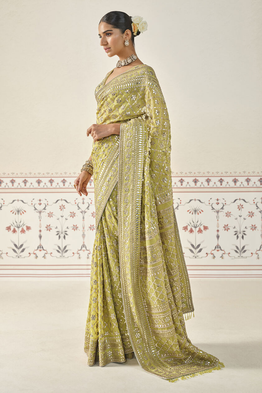 Tajanae Gota Patti Saree - Lime, Lime, image 5