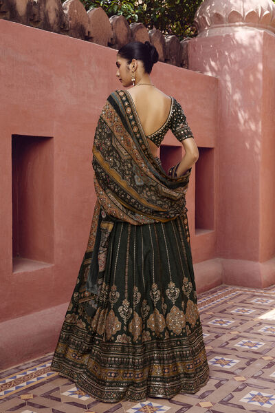 Rishama Silk Lehenga Set - Green