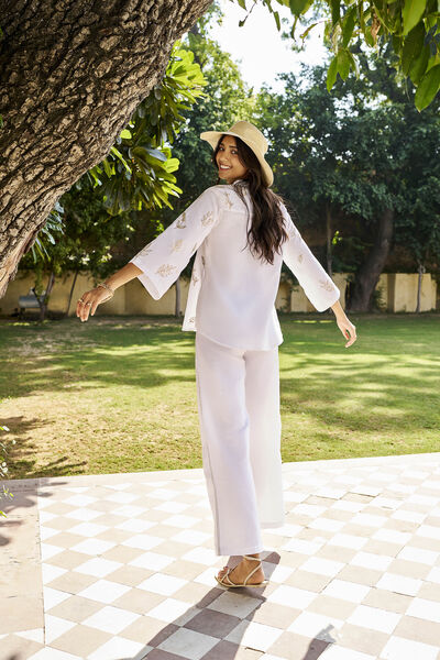 Springtime SEWA Hand-embroidered Coord - White