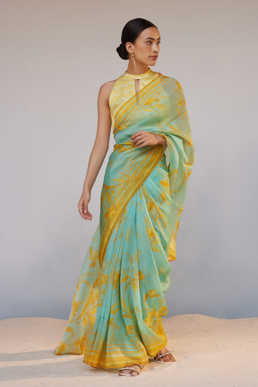 Sama Saree - Aqua, Aqua, image 1