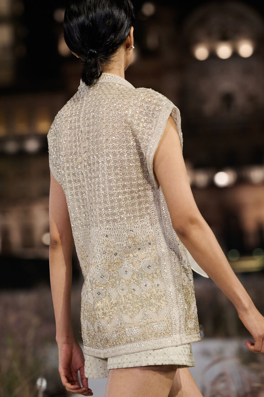 Arlen Embroidered Silk Jacket Set - Ivory, Ivory, image 3