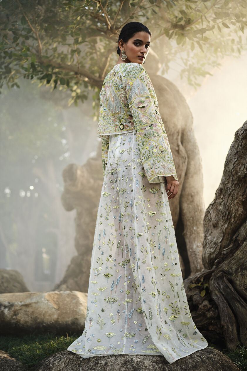 Faunus Embroidered Silk Jacket Set - Ivory, Ivory, image 2