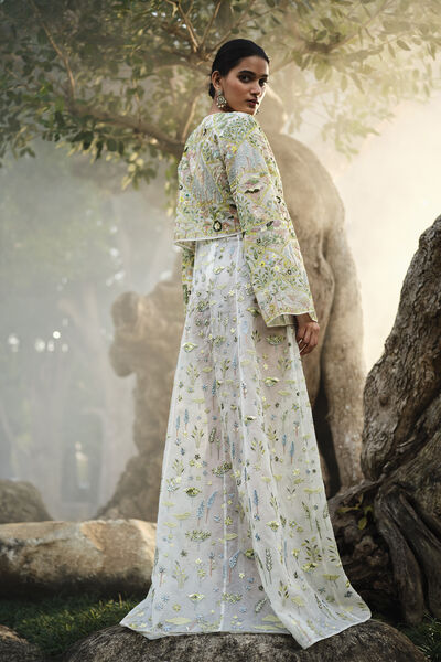 Faunus Embroidered Silk Jacket Set - Ivory