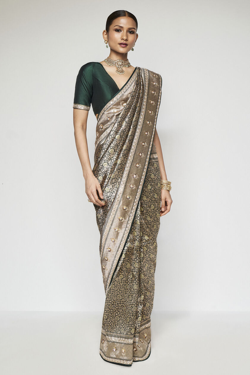 Mriganshi Benarasi Silk Embroidered Saree - Green, Green, image 1