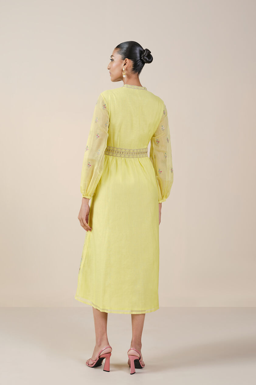Rhapsody Embroidered Mul Dress - Yellow, Yellow, image 3