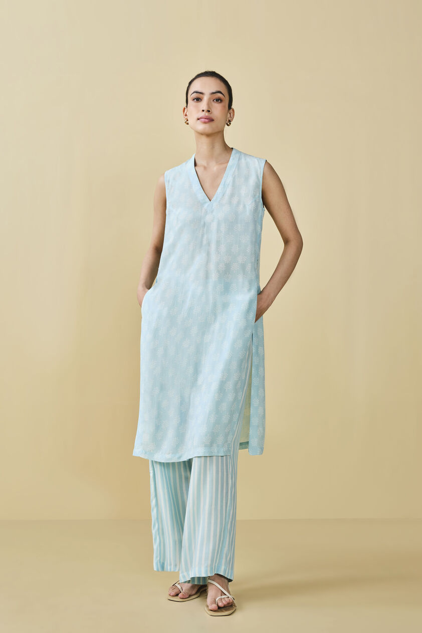 Sunshade Hand-block Printed Coord - Blue, Blue, image 1