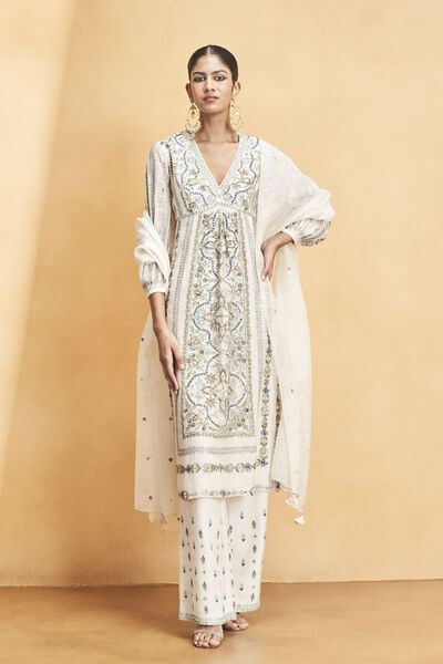 Sabela SEWA Hand-embroidered Mul Suit Set - Ivory