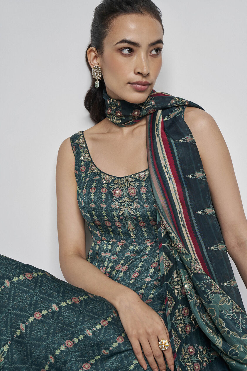 Demilune Anarkali Set - Green, Green, image 6