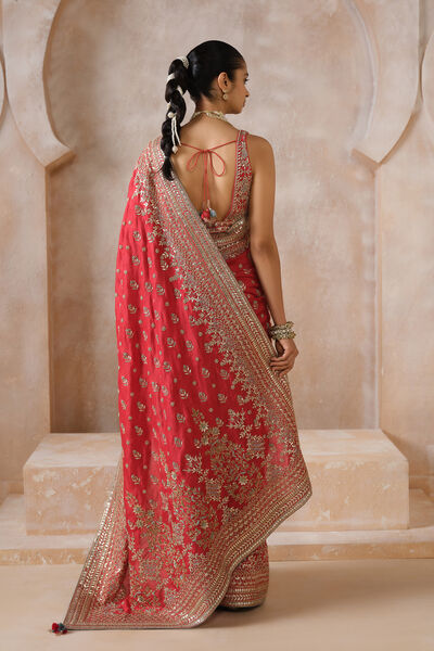 Manjara Gota Patti Silk Saree - Red