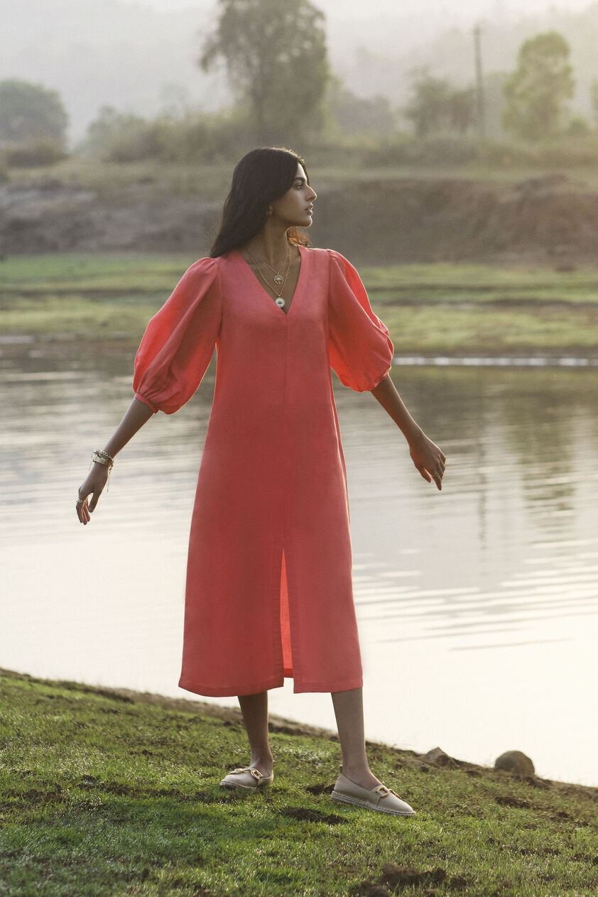 Savannah Front Slit Dress - Coral, Coral, image 2