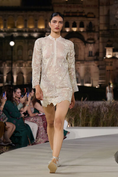 Fluer Embroidered Applique Dress - Ivory