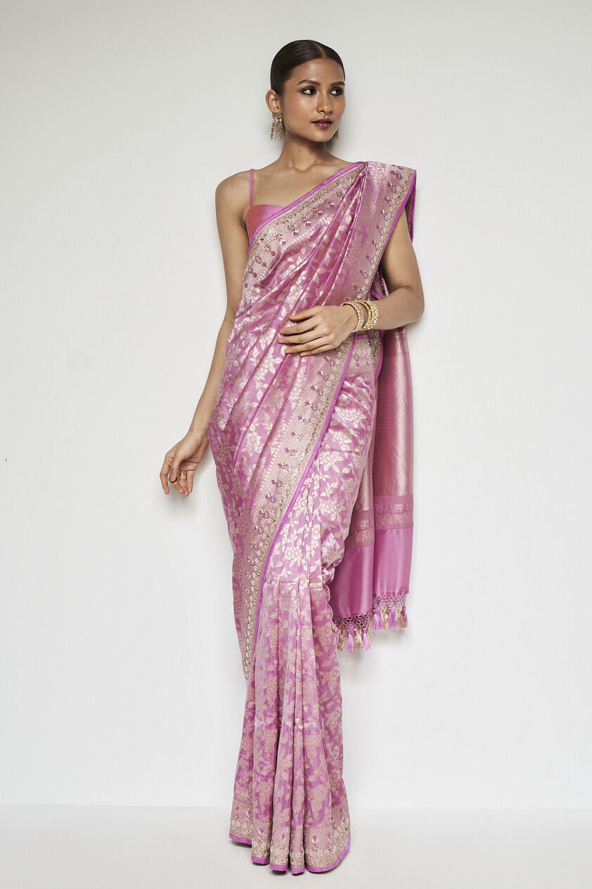 Kiruba Benarasi Silk Embroidered Saree - Pink, Pink, image 1