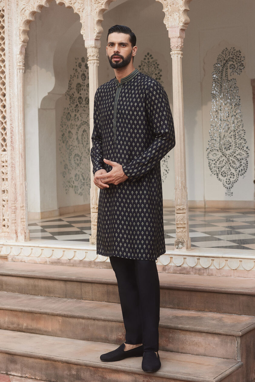 Samer Silk Kurta - Black, Black, image 1