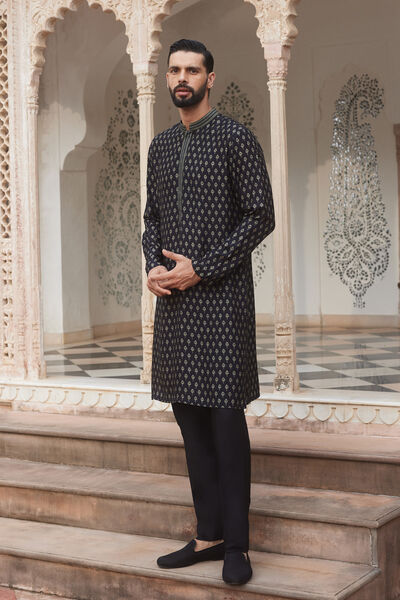 Samer Silk Kurta - Black