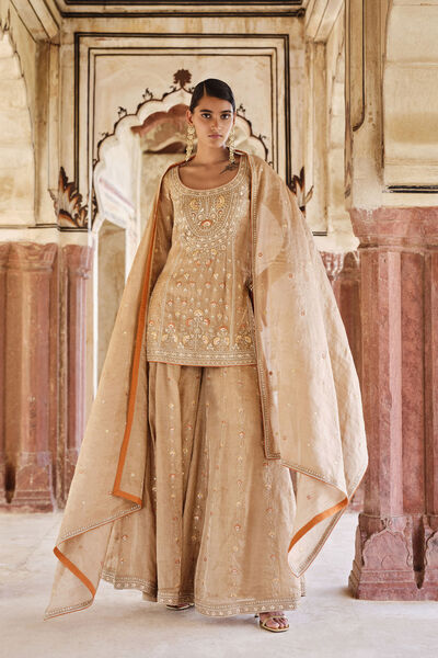 Nahiza Embroidered Sharara Set - Bronze