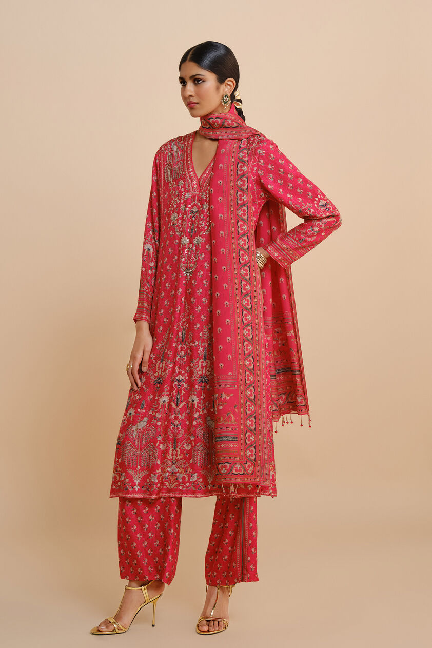 Nooraya Silk Suit Set - Red, Red, image 1