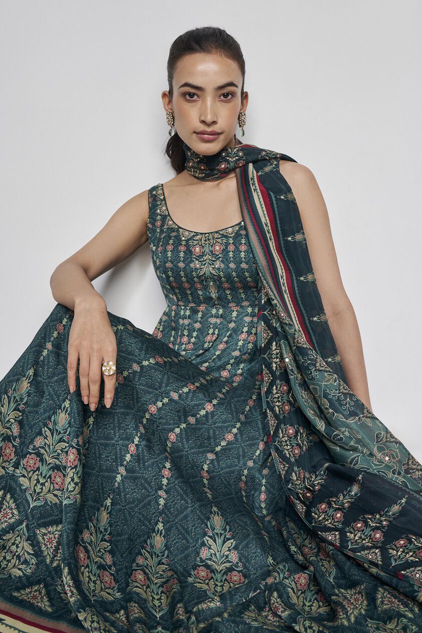 Demilune Anarkali Set - Green, Green, image 4