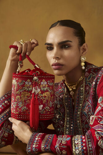 Pichhwai Bucket Bag - Scarlet Red, Red, image 7