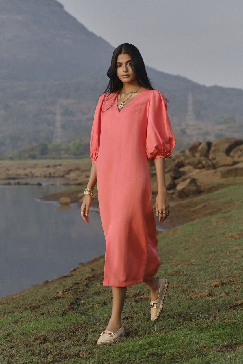 Savannah Front Slit Dress - Coral, Coral, image 1