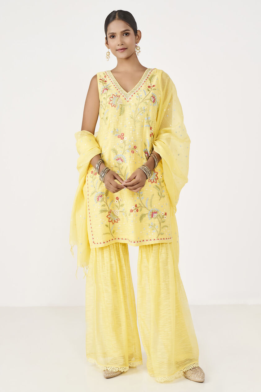 Anya Gharara Set-Yellow, Yellow, image 1