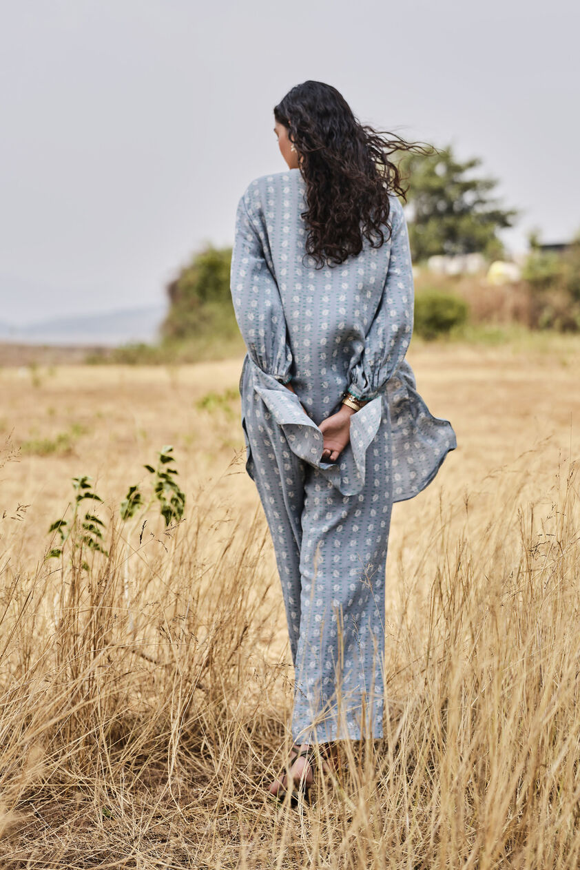 Inland Hand-block Printed Linen Coord - Blue, Blue, image 2