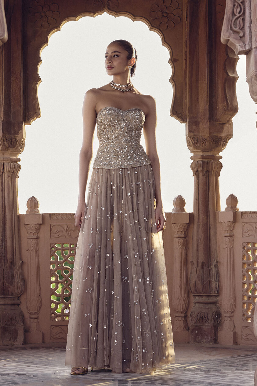 Ishra Gota PattI Skirt Set - Beige, Beige, image 1