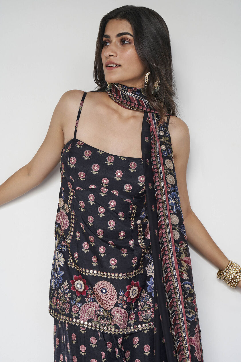 Amaya Embroidered Silk Suit Set - Black, Black, image 6