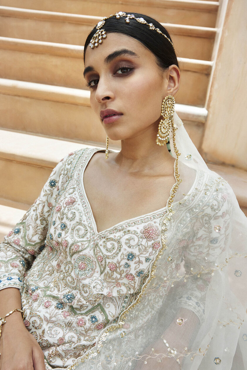 Chand Gota Patti & Resham Silk Gharara Set - Ivory, Ivory, image 3