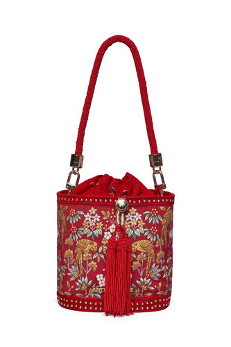 Pichhwai Bucket Bag - Scarlet Red, Red, image 8