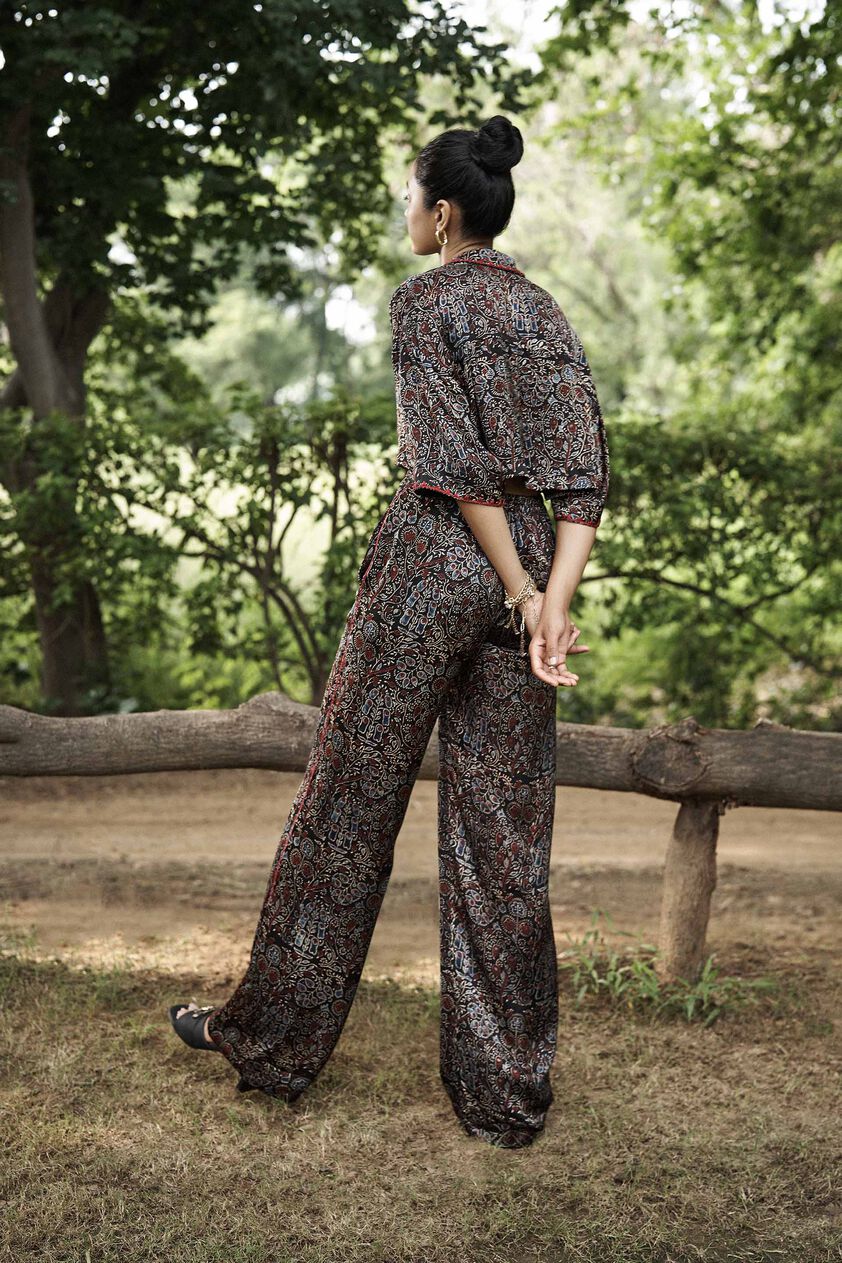Zen Ajrakh Hand-block Printed Coord - Black, Black, image 2