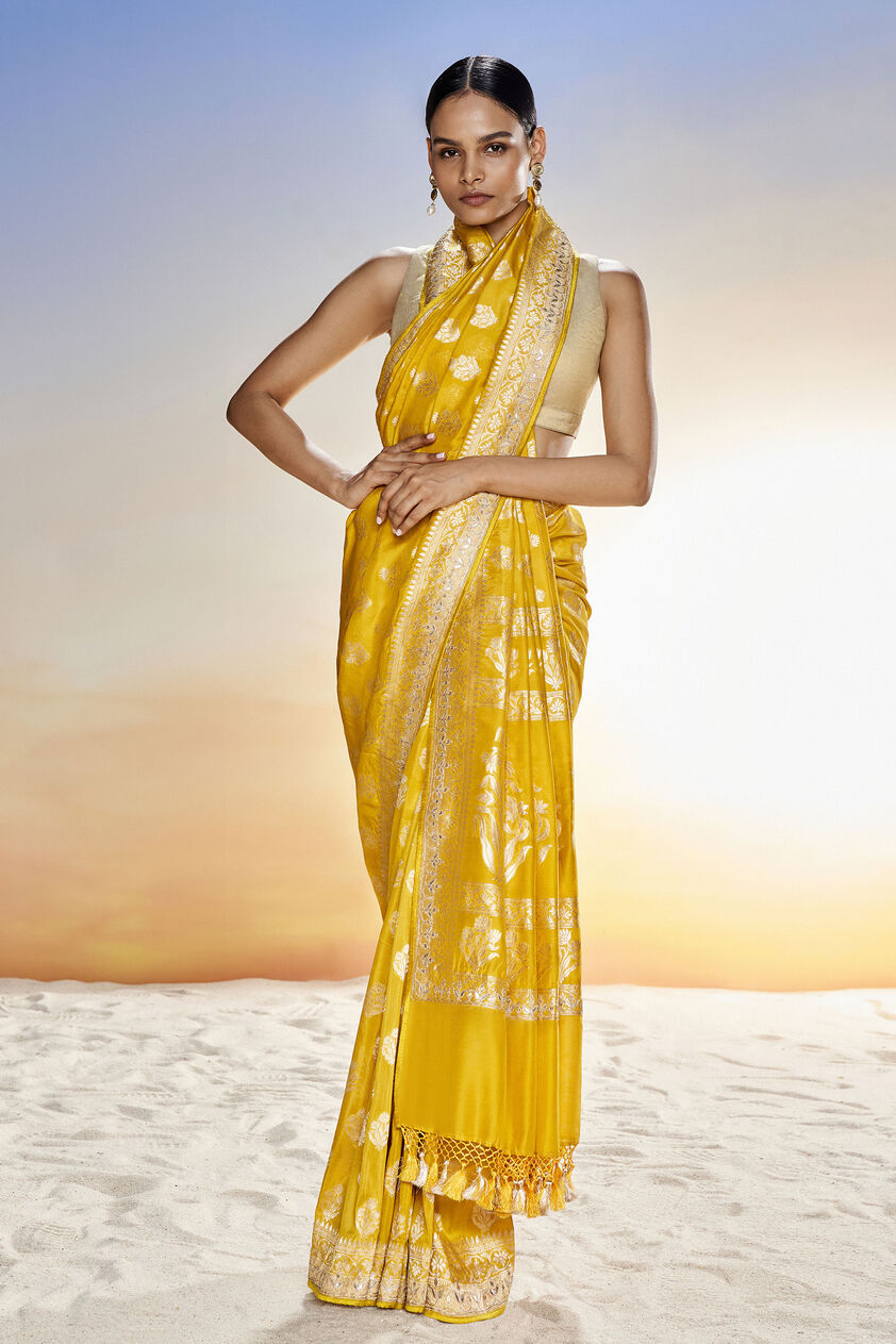 Sahana Benarasi Saree -Mustard, Mustard, image 1