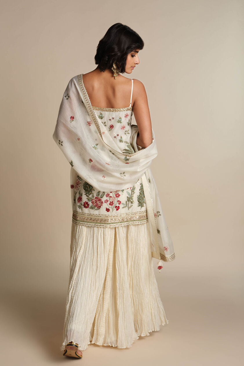 Alazne Embroidered Mul Sharara Set - Ivory, Natural, image 3