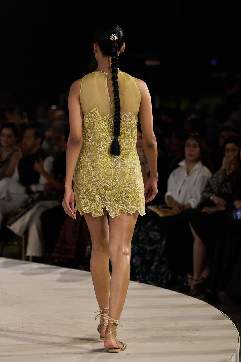 Summerleaf Embroidered Applique Silk Dress - Yellow, Yellow, image 2