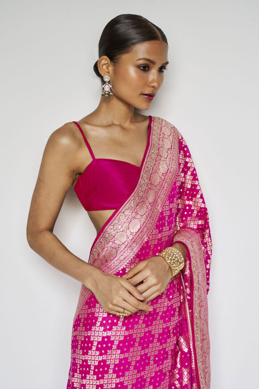 Gul Benarasi Silk Gota Patti Saree - Pink, Pink, image 4