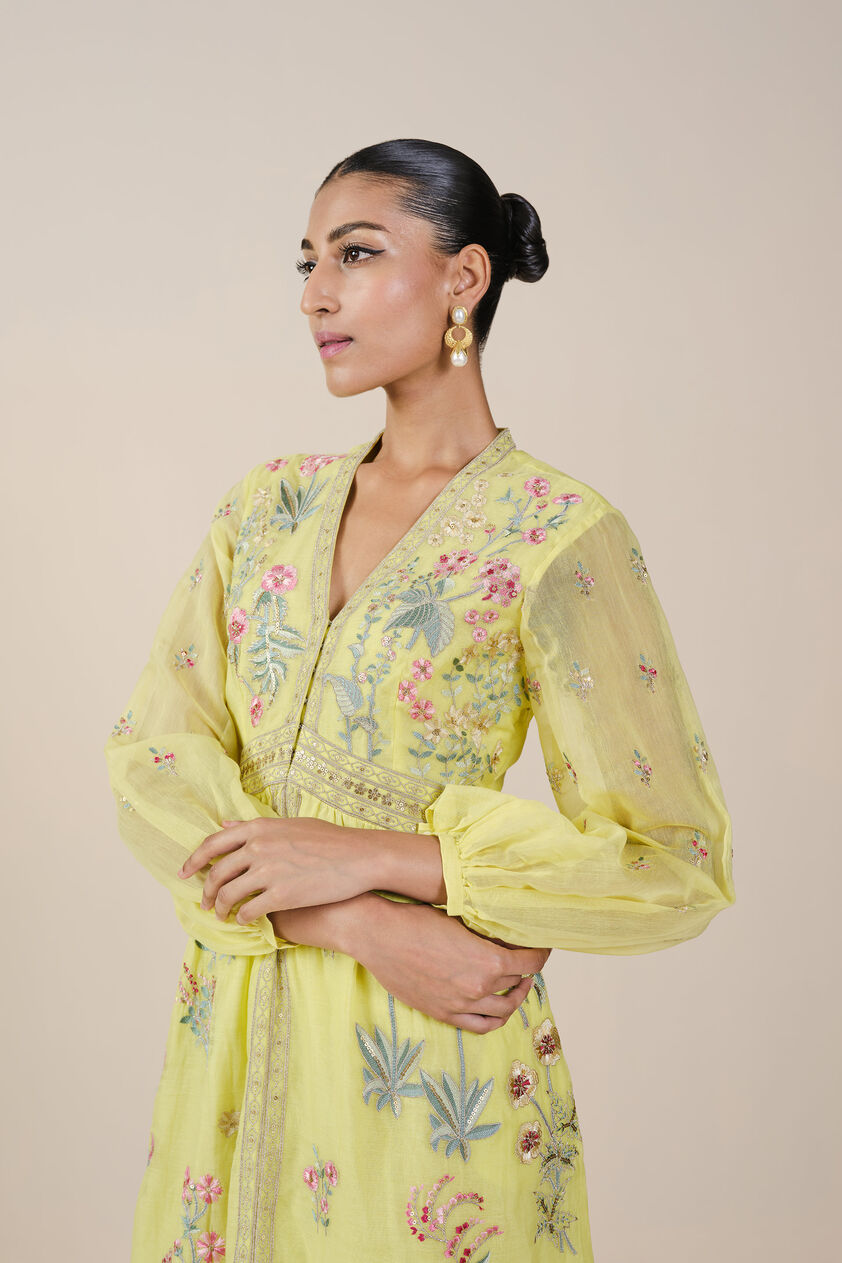 Rhapsody Embroidered Mul Dress - Yellow, Yellow, image 4
