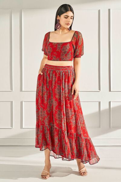 Out Dancing - Red Crop Top & Skirt Set