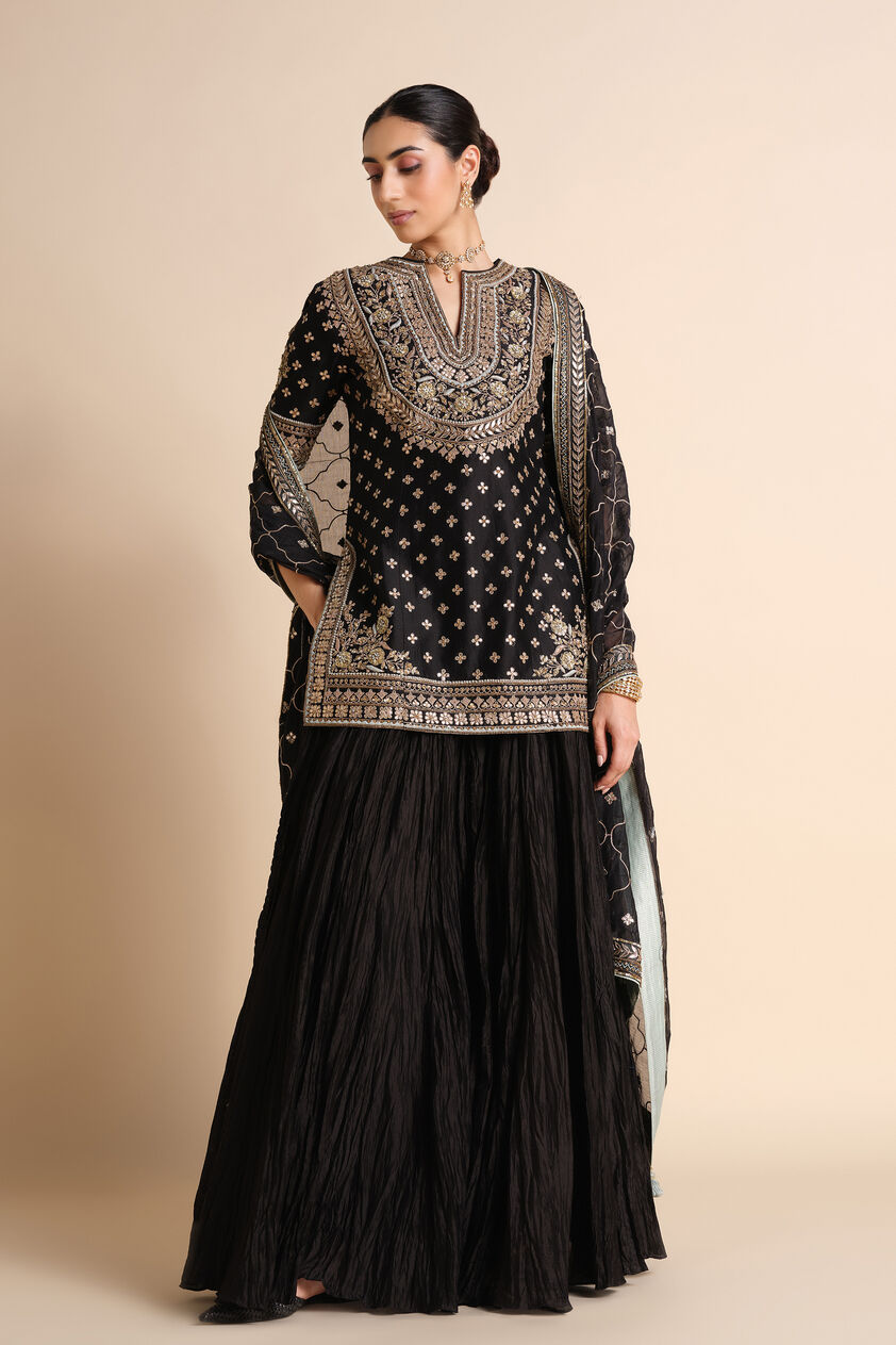 Sahasra Gota Patti Silk Sharara Set - Black, Black, image 1