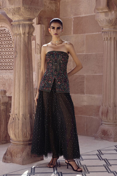 Nameera Silk Skirt Set - Black