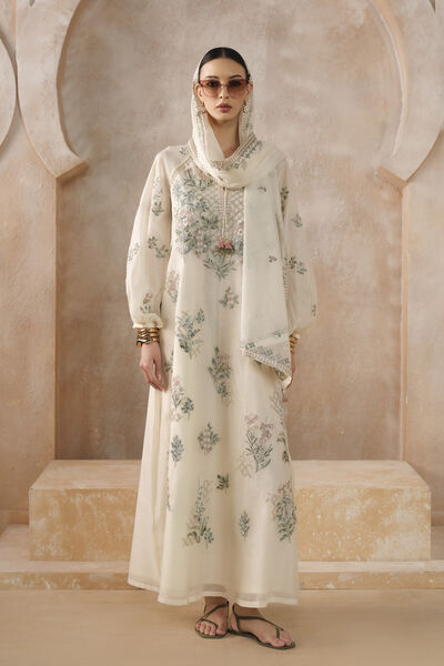 Siobhan Embroidered Mul Kaftan - Ivory