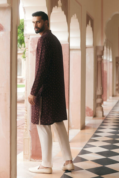 Nisang Silk Kurta - Maroon