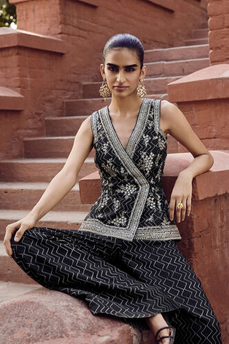 Zimad Embroidered Silk Pant Set - Black, Black, image 3