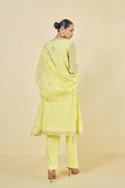 Melisma Embroidered Mul Suit Set - Yellow